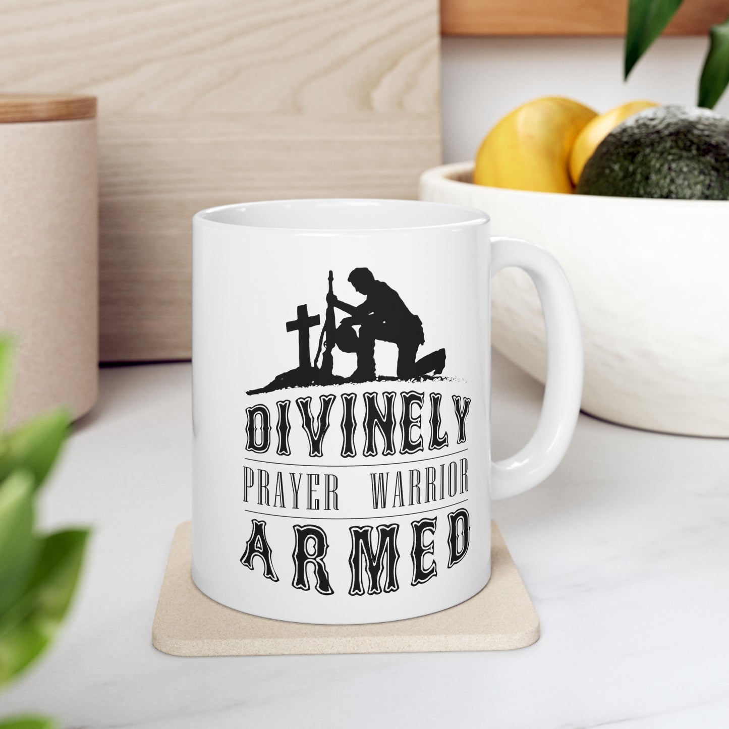 Divinely Armed Prayer Warrior Christian White Ceramic Mug 11oz (double sided print)