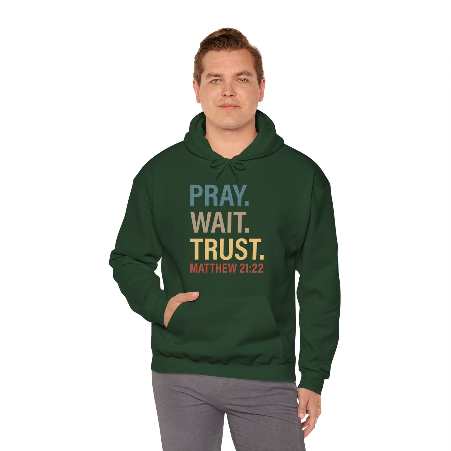 Pray Wait Trust Because Adulting Is Hard Without Jesus Unisex Christian Hooded Pullover Sweatshirt