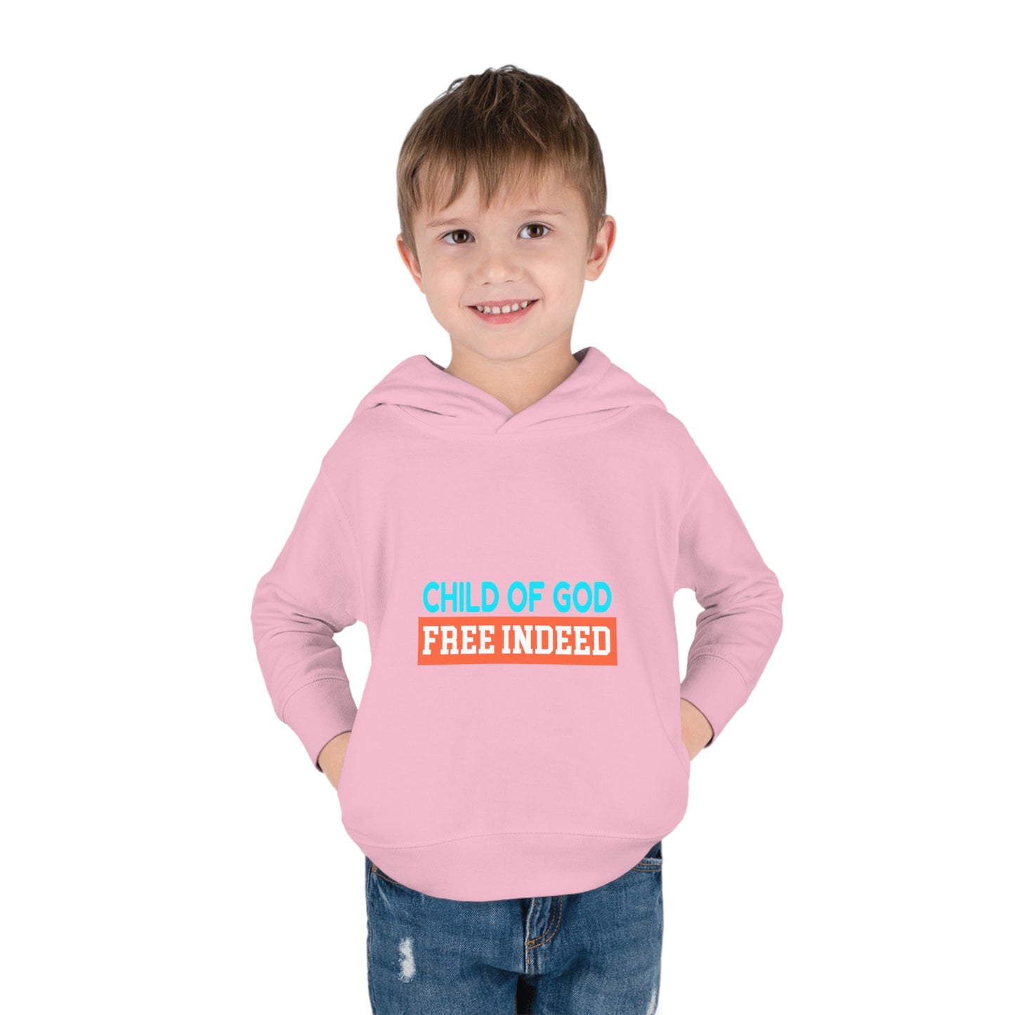 Child Of God Free Indeed Christian Toddler Pullover Fleece Hoodie Printify