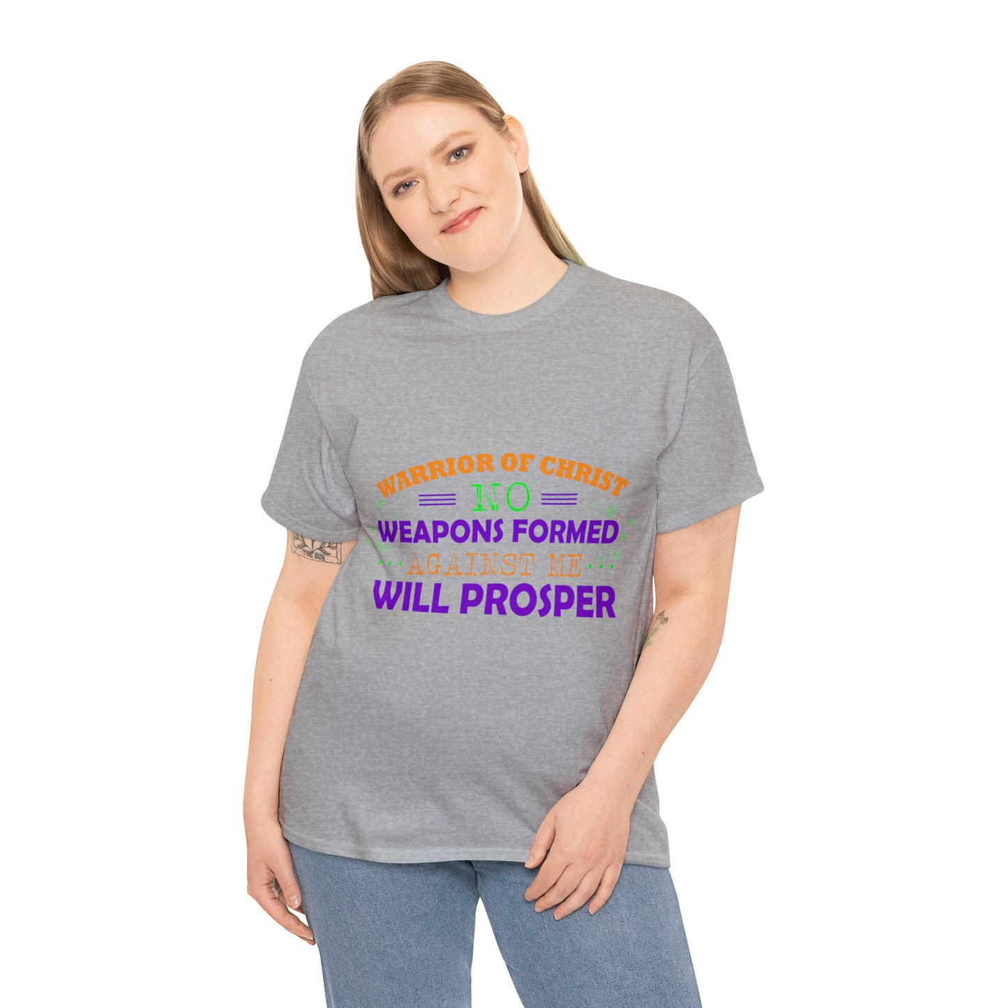 Warrior Of Christ No Weapons Formed Against Me Will Prosper Unisex Heavy Cotton Tee