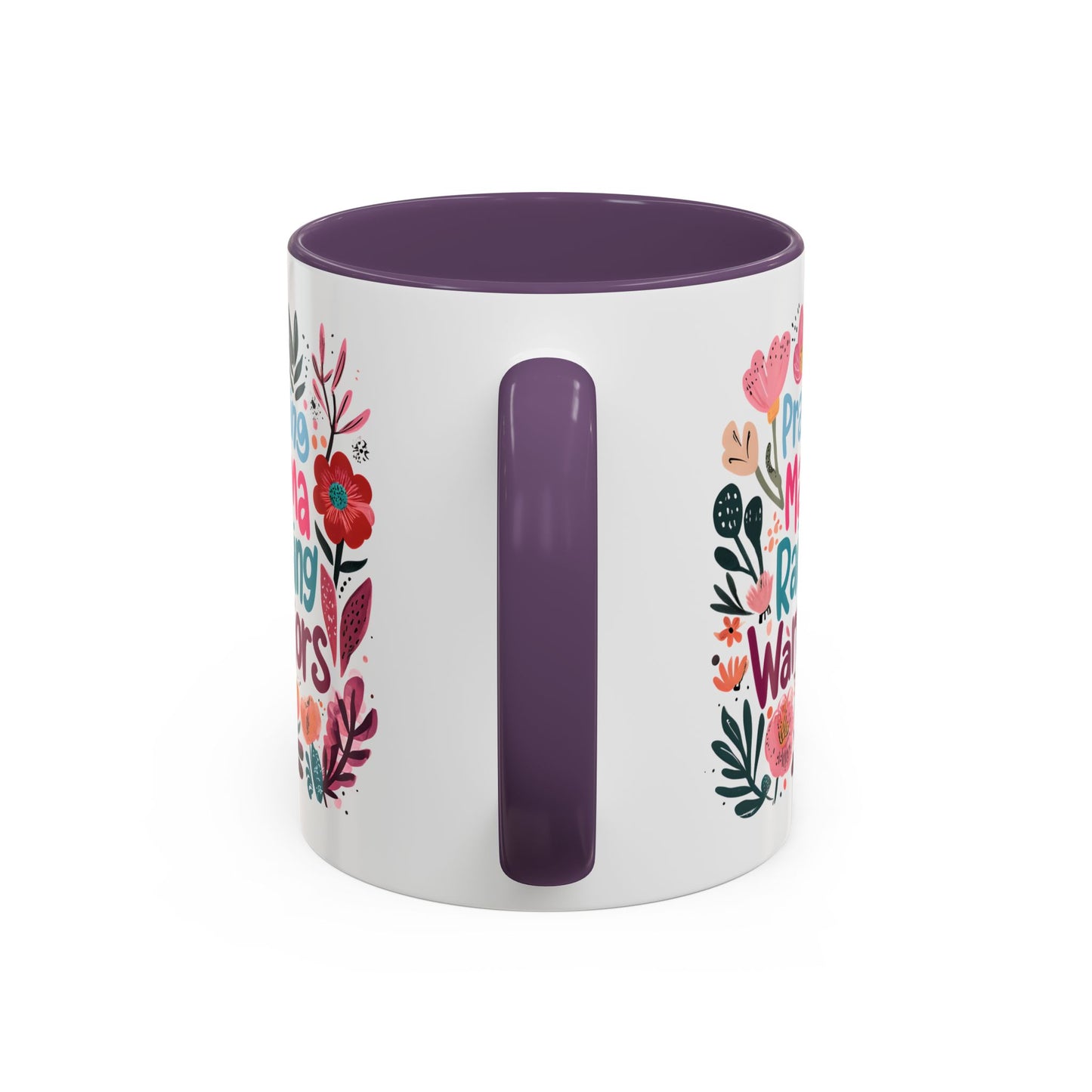 Floral Inspirational Coffee Accent Mug - Praying Mama Raising Warriors, Gift for Moms, Mother's Day Mug, Motivational Cup, Unique Kitchenware