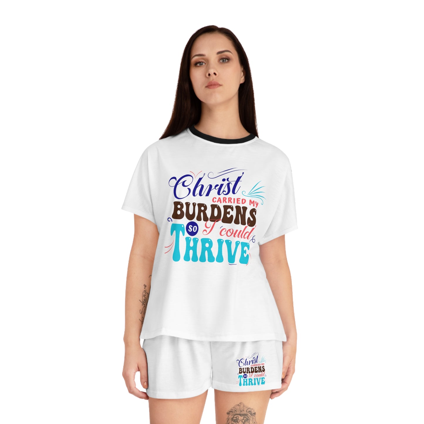 Christ Carried My Burdens So I Could Thrive Women's Christian Short Pajama Set Printify