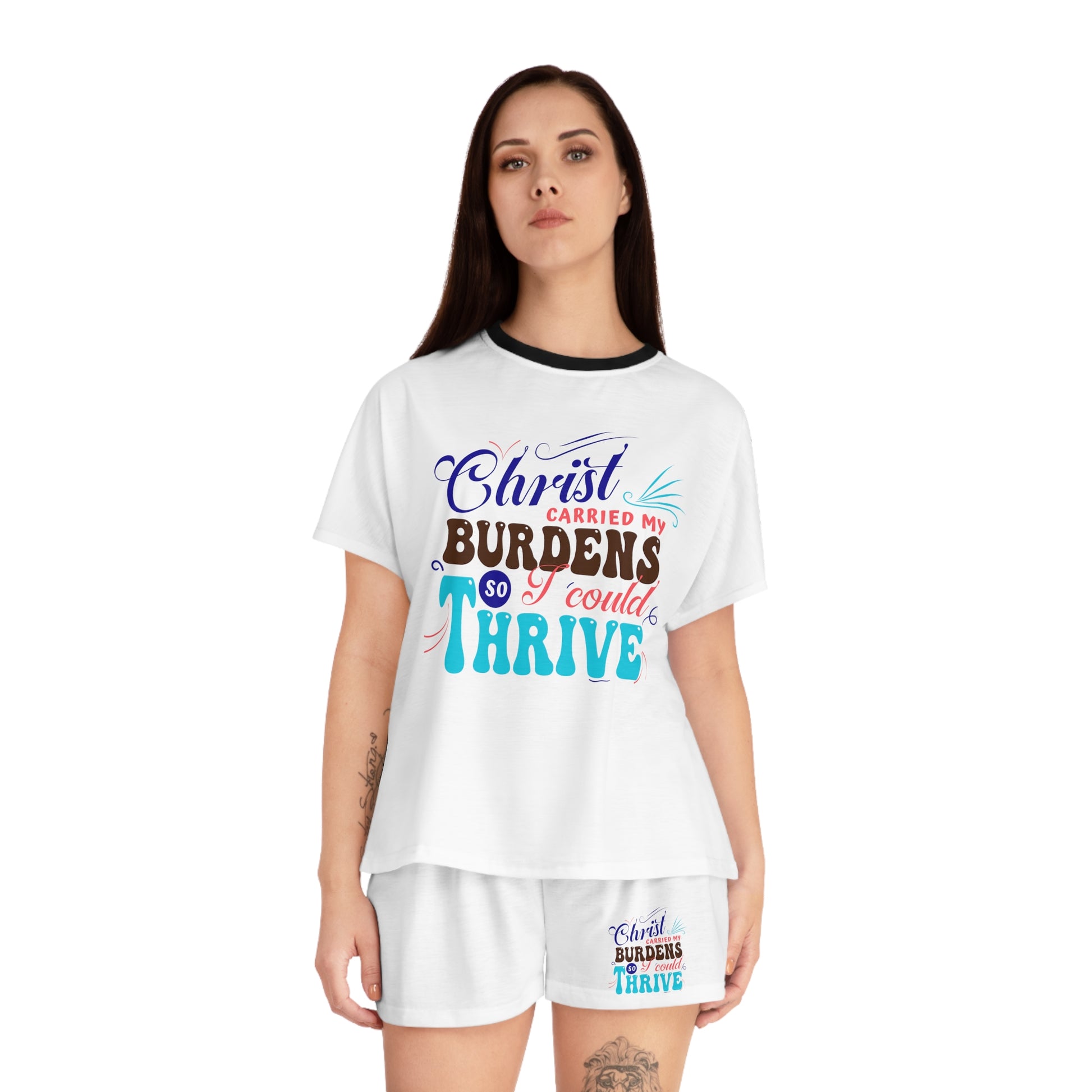 Christ Carried My Burdens So I Could Thrive Women's Christian Short Pajama Set Printify