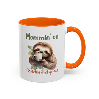 Sloth Mom Coffee Accent Mug - 'Mommin' on Caffeine and Grace' - Cute Gift for Christian Moms