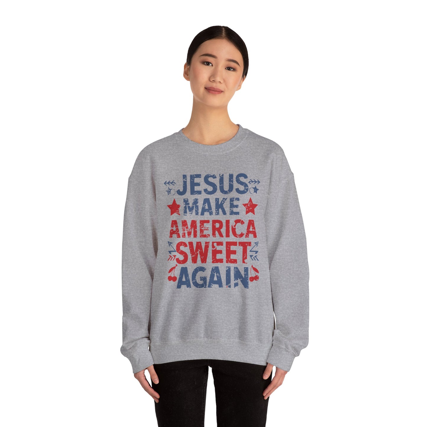 Jesus Make America Sweet Again Patriotic  Unisex Heavy Blend™ Crewneck Christian Sweatshirt