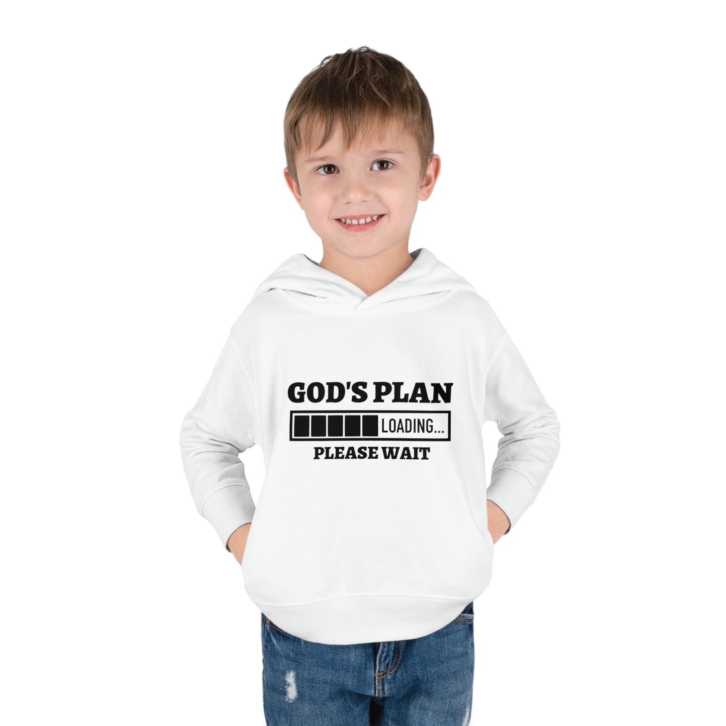 God's Plan Loading Please Wait Toddler Pullover Fleece Hooded Sweatshirt