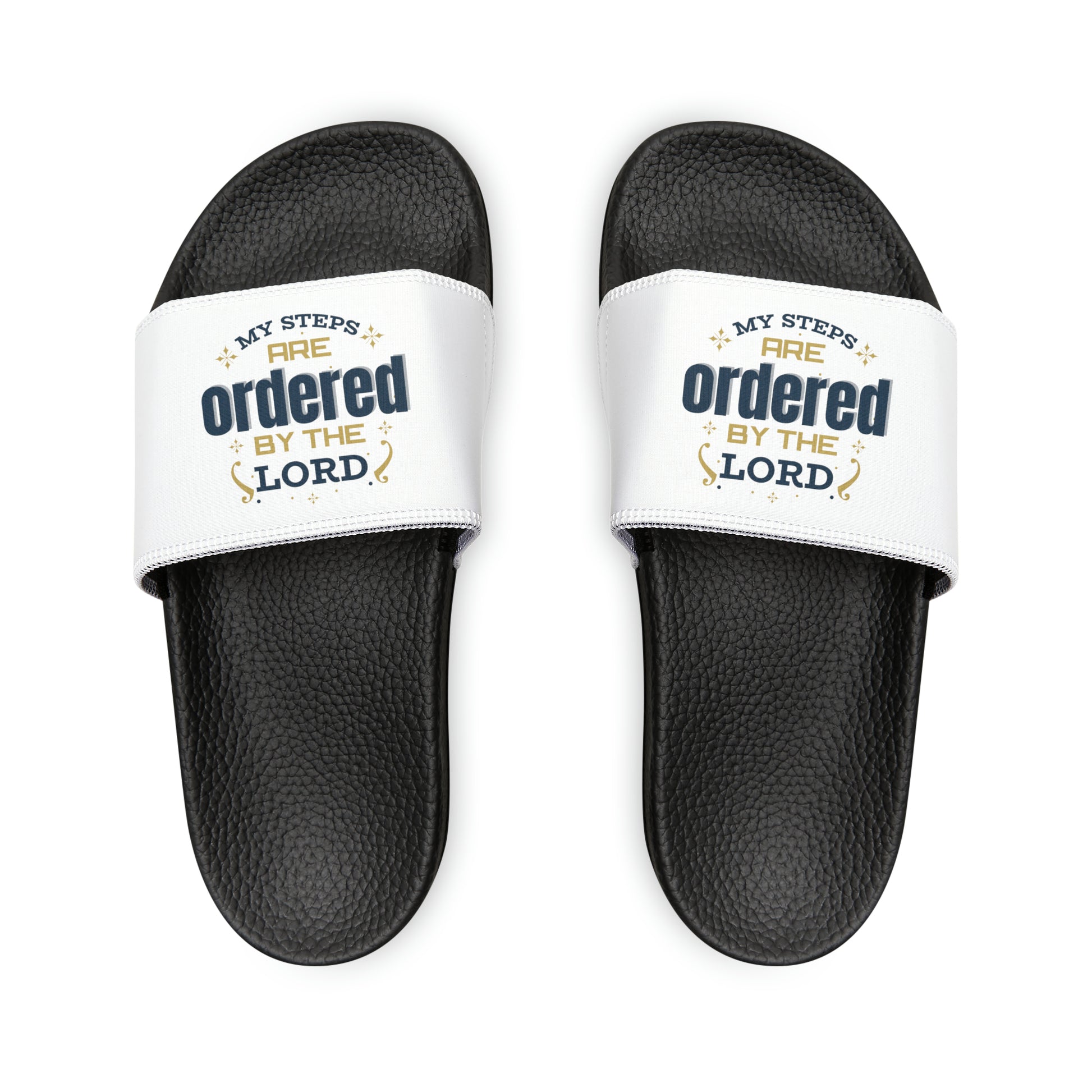 My Steps Are Ordered By The Lord Men's PU Christian Slide Sandals Printify