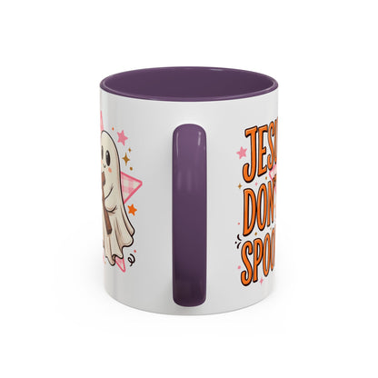 Accent Coffee Mug — "Jesus Don't Spook!" Cute Ghost Christian Coffee Mug (11/15oz)