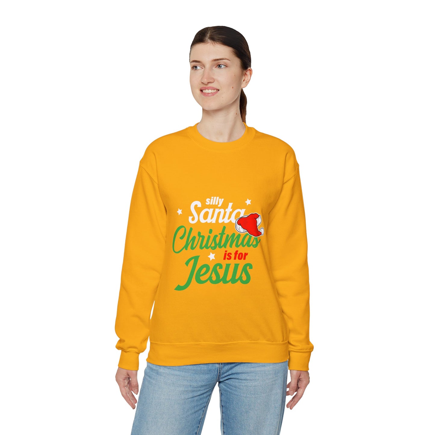 Silly Santa Christmas Is For Jesus (Christmas Themed) Unisex Heavy Blend™ Crewneck Christian Sweatshirt