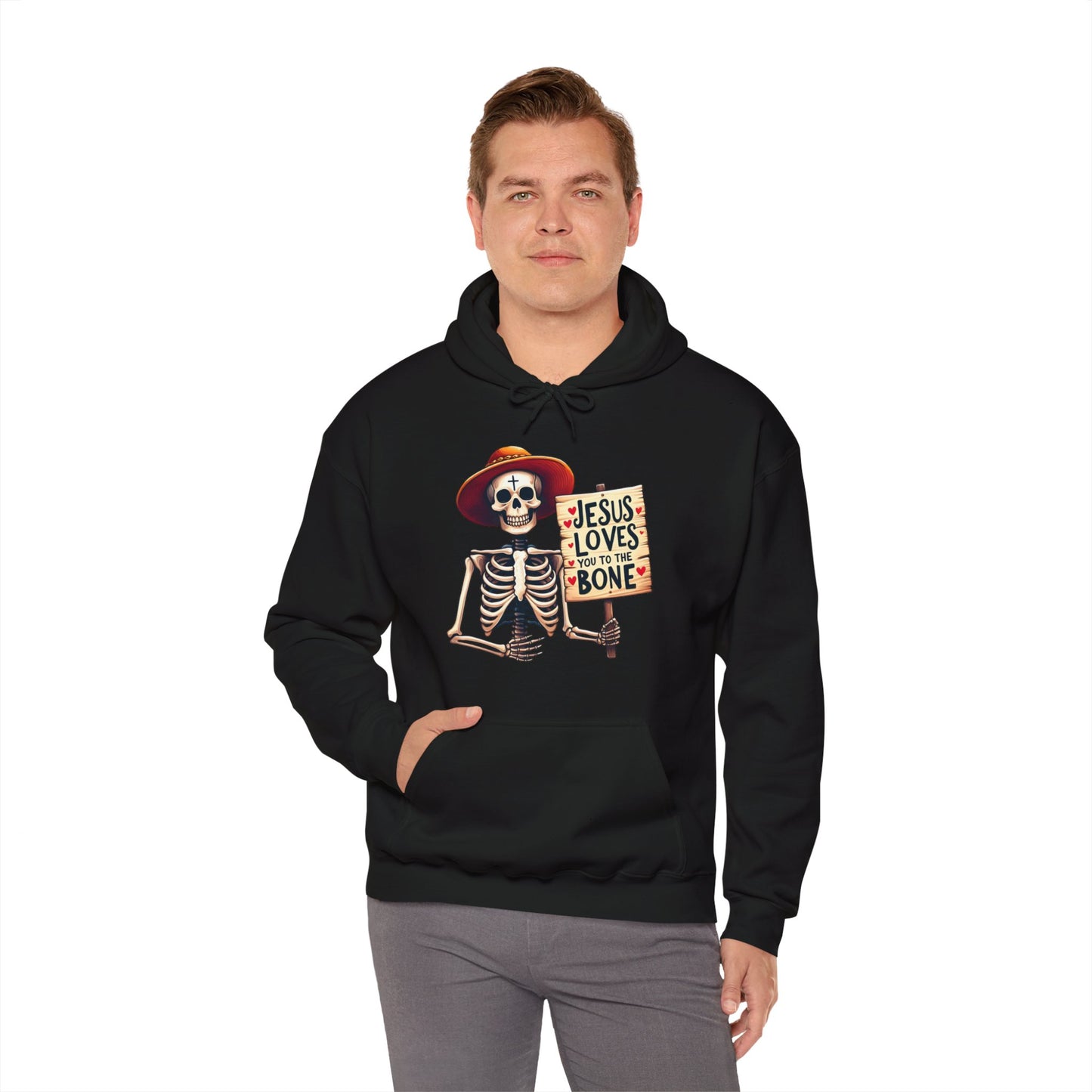 Jesus Loves You To The Bone (Halloween Themed) Unisex Christian Hooded Pullover Sweatshirt