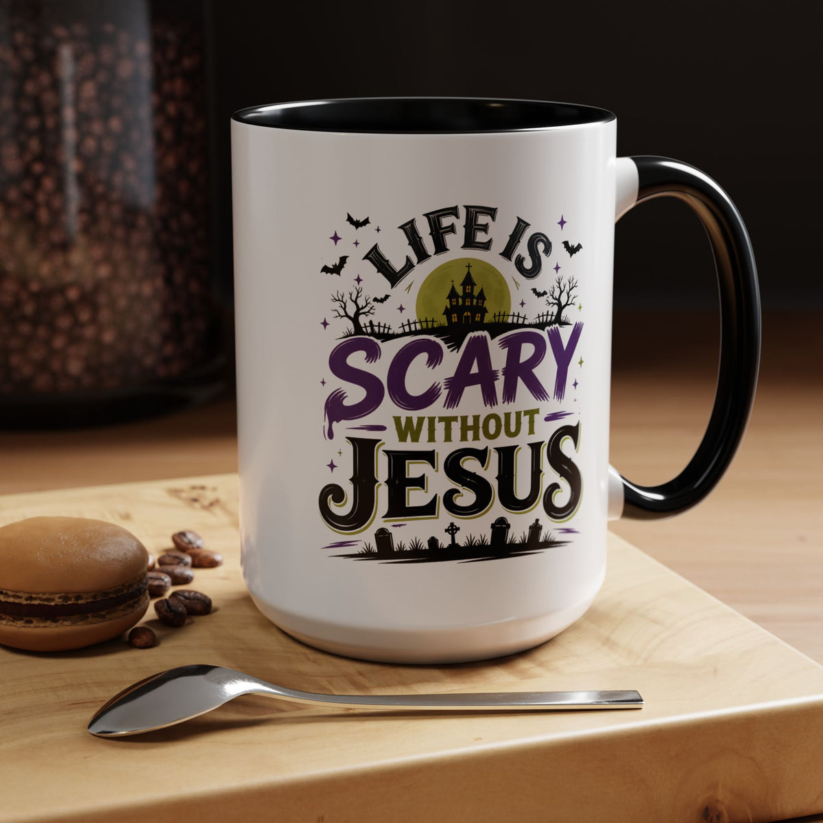 Coffee Mug — “Life Is Scary Without Jesus” Halloween Christian Accent Mug (11/15oz)