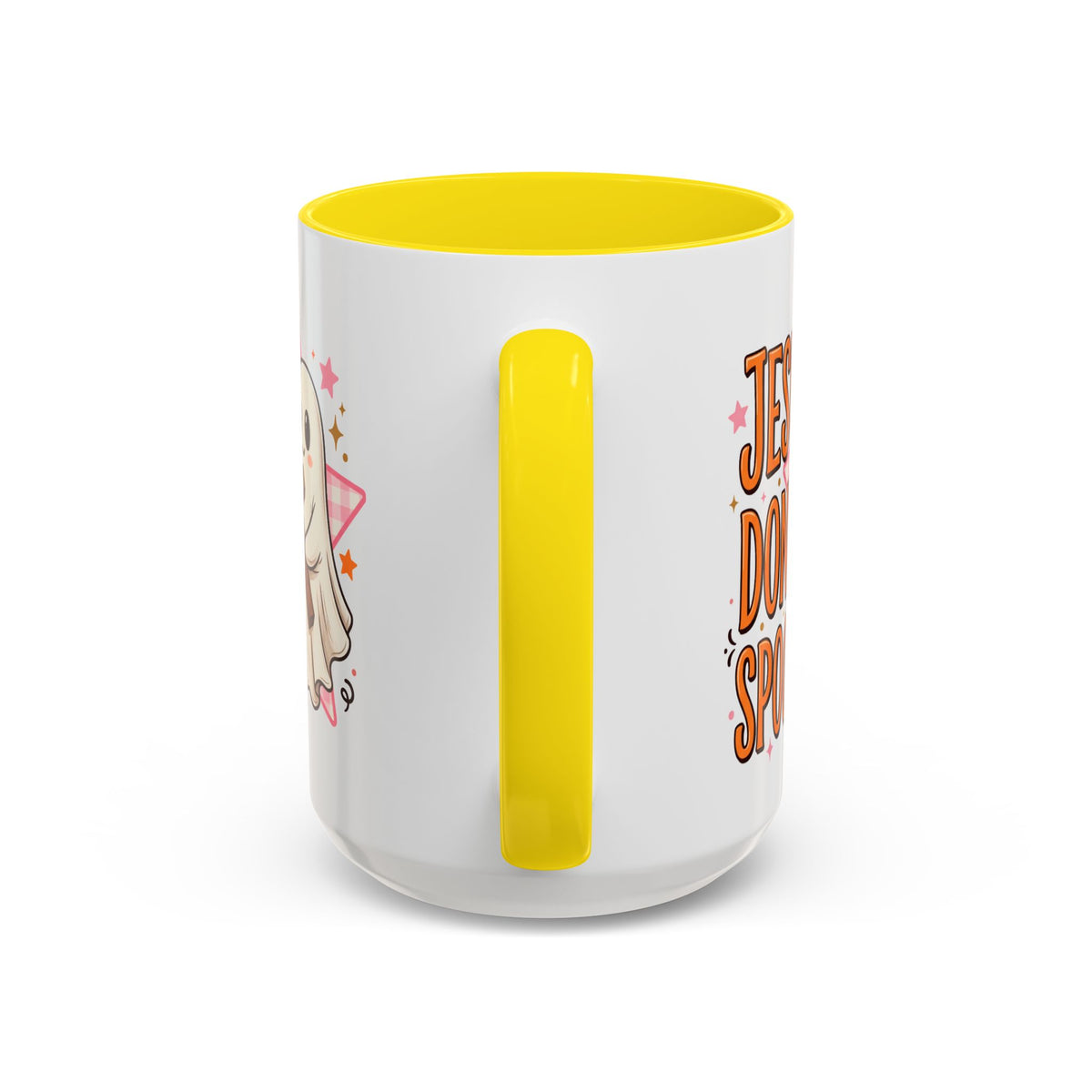 Accent Coffee Mug — "Jesus Don't Spook!" Cute Ghost Christian Coffee Mug (11/15oz)