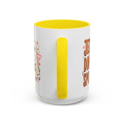Accent Coffee Mug — "Jesus Don't Spook!" Cute Ghost Christian Coffee Mug (11/15oz)