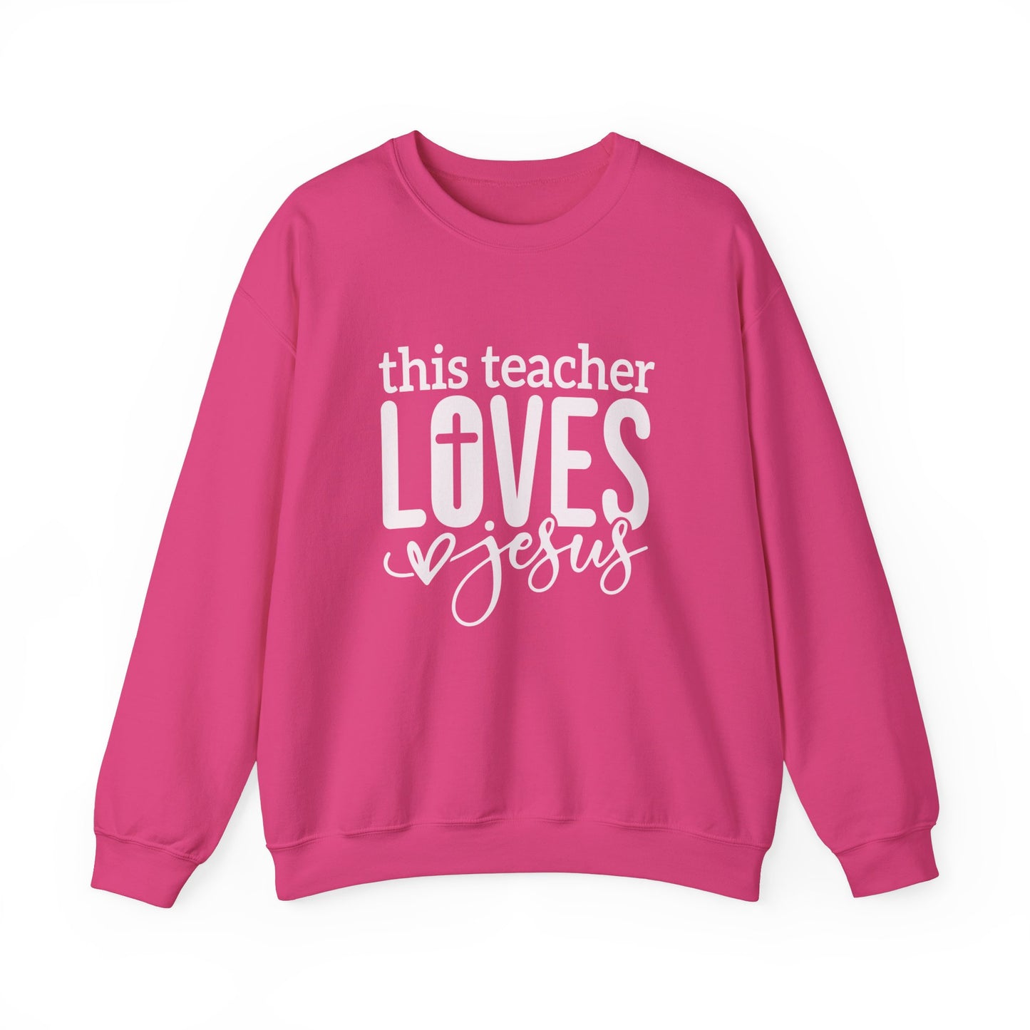 This Teacher Loves Jesus Unisex Heavy Blend™ Crewneck Christian Sweatshirt