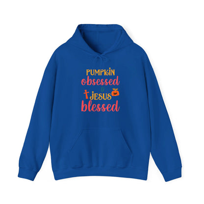 Pumpkin Obsessed And Blessed by Him Halloween Unisex Christian Pullover Hooded Sweatshirt