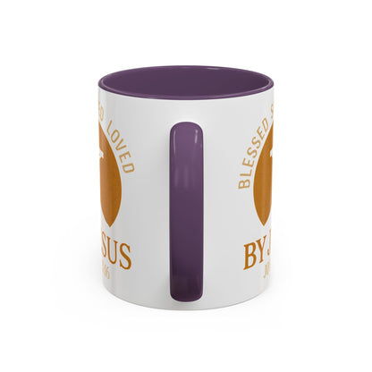 Inspirational Accent Coffee Mug - Blessed, Saved, Loved by Him | John 3:16