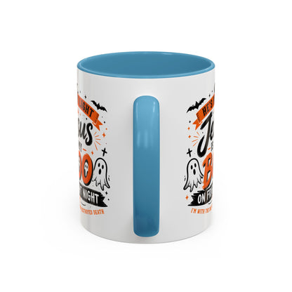 Christian Coffee Mug — "He's My Light, Jesus Is My Boo" Halloween Accent Mug