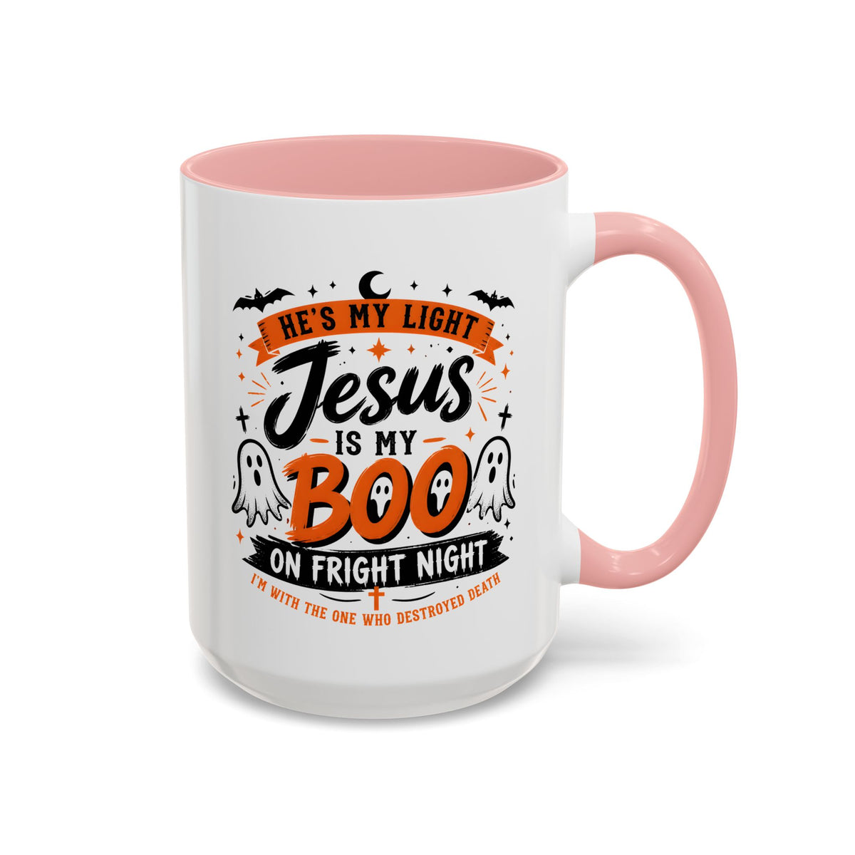Christian Coffee Mug — "He's My Light, Jesus Is My Boo" Halloween Accent Mug