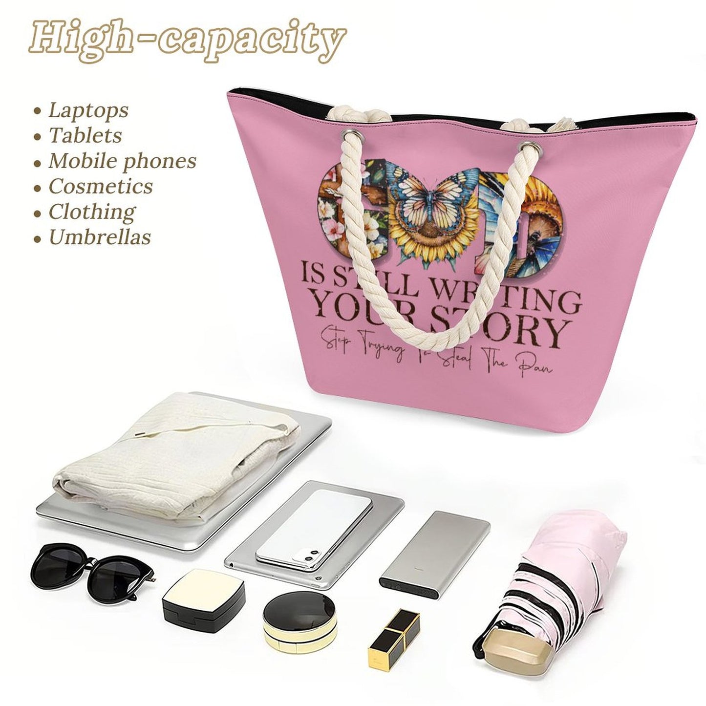 God Is Still Writing Your Story Christian Large Jute Tote Bag