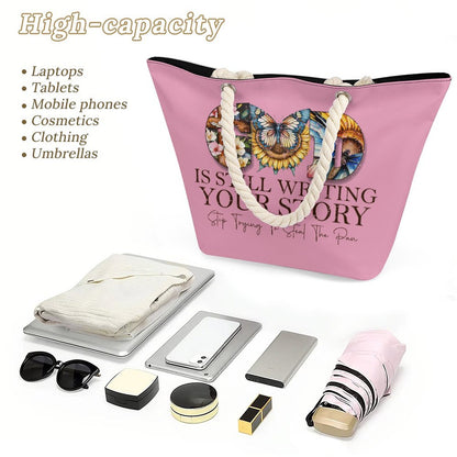 God Is Still Writing Your Story Christian Large Jute Tote Bag