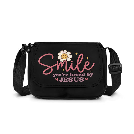 Smile You're Loved By Jesus Christian Kids Flap Crossbody Bag