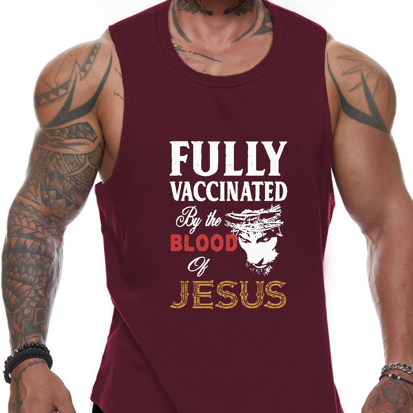 Fully Vaccinated By The Blood Of Jesus Plus Size Men's Christian Tank Top claimedbygoddesigns