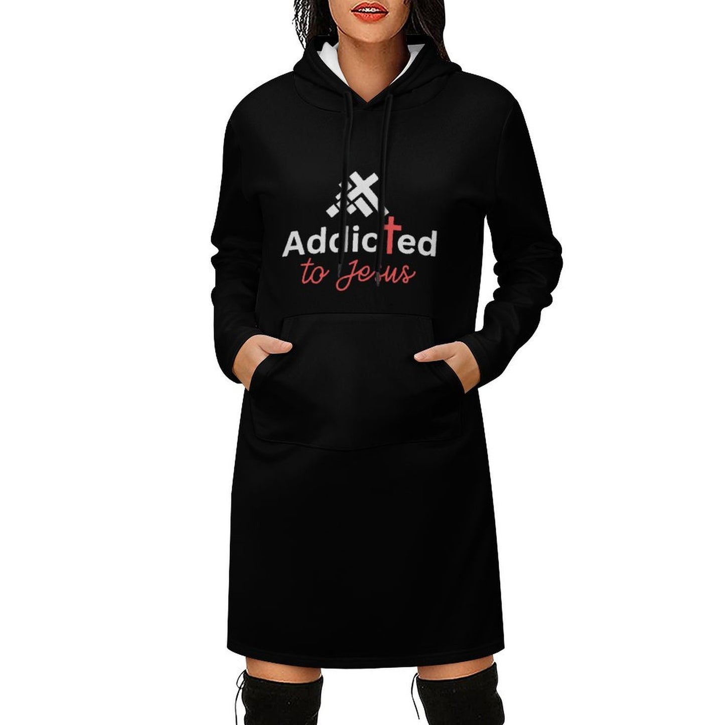 Addicted To Jesus Women's Christian Long Sleeve Hoodie Dress