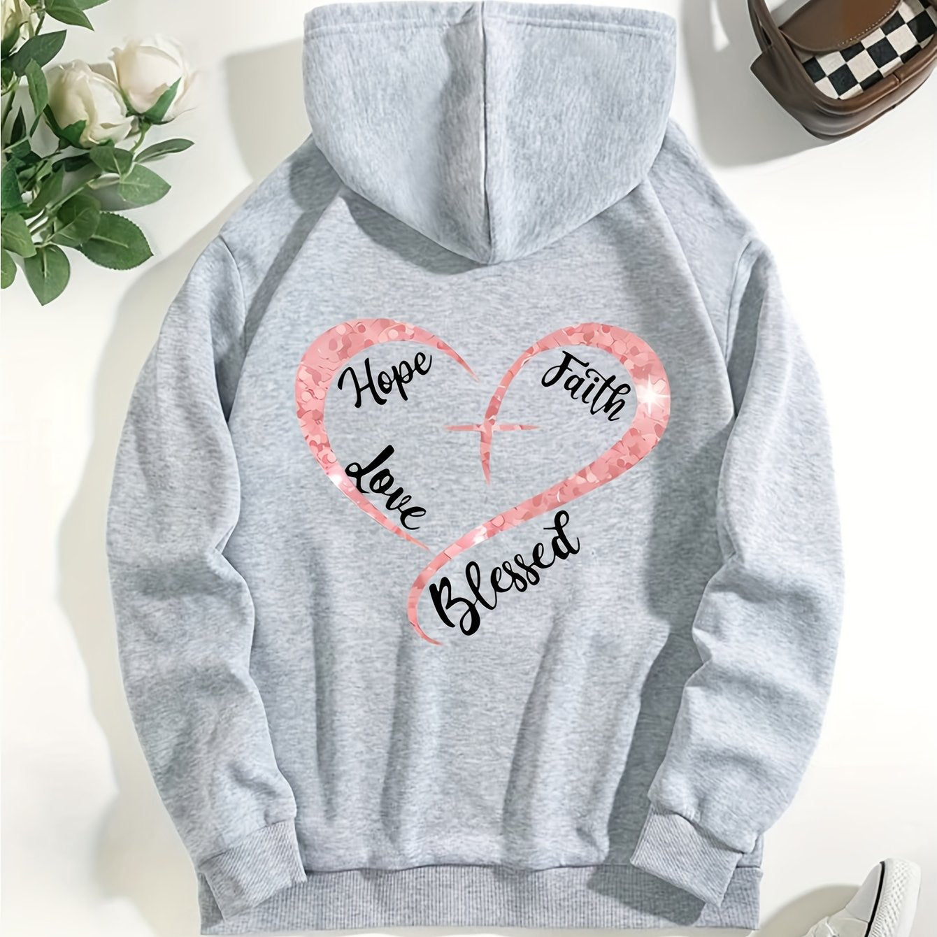 Hope Faith Love Blessed Women's Christian Pullover Hooded Sweatshirt claimedbygoddesigns