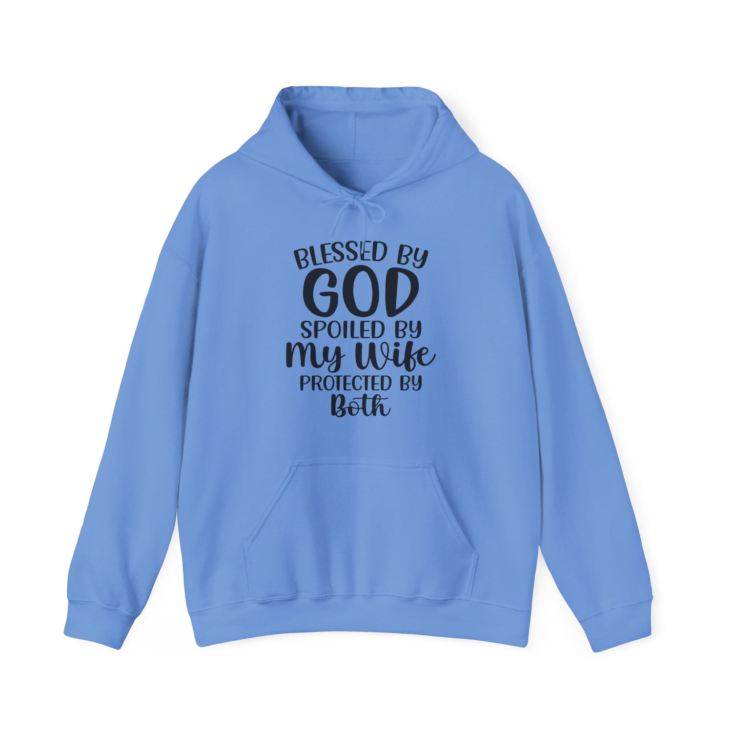 Blessed By God Spoiled By My Wife Protected By Both Men's Christian Hooded Sweatshirt Printify