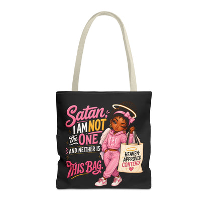 Tote Bag — "Satan I Am Not The One" Retro Angel Girl Tote (Heaven Approved Content) - ClaimedbyGodDesigns