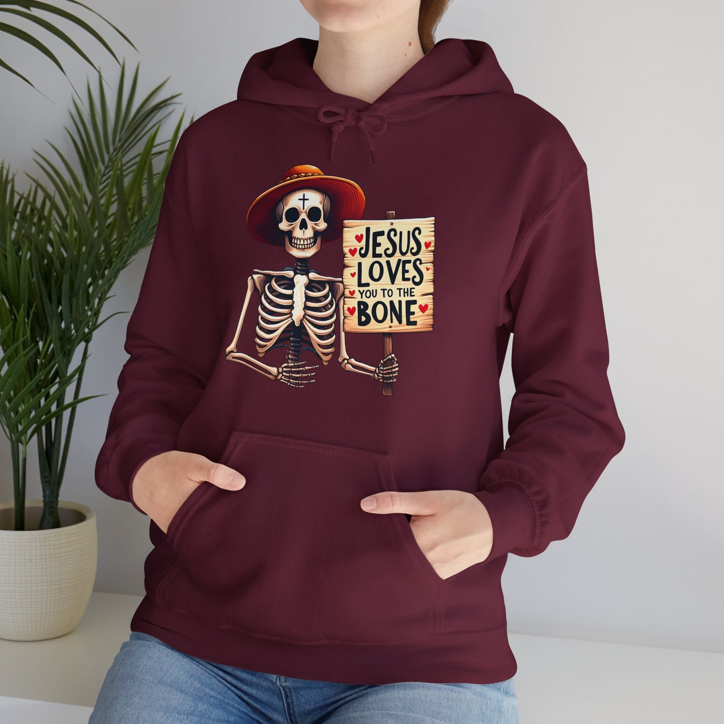 Jesus Loves You To The Bone (Halloween Themed) Unisex Christian Hooded Pullover Sweatshirt