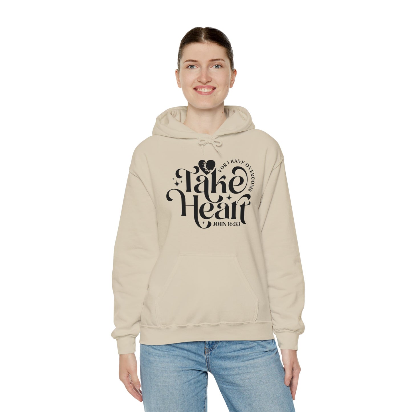 Take Heart For I Have Overcome Unisex Christian Hooded Pullover Sweatshirt