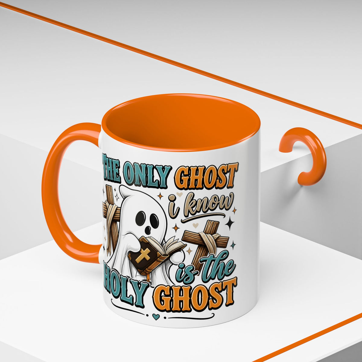 Accent Mug — "The Only Ghost I Know Is the Holy Ghost" Christian Halloween Coffee Cup