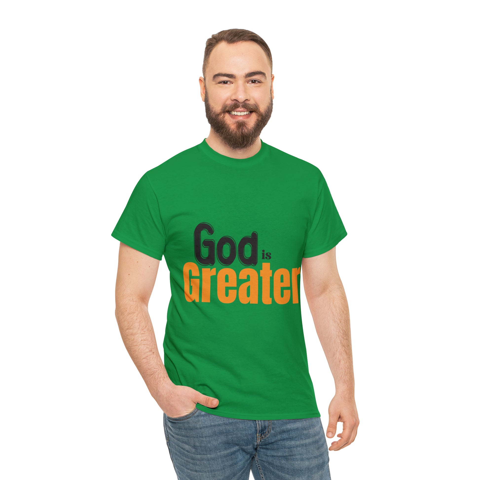 God Is Greater Unisex Heavy Cotton Tee Printify