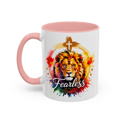 Fearless in Faith Lion Coffee Accent Mug - 11oz & 15oz Inspirational Drinkware