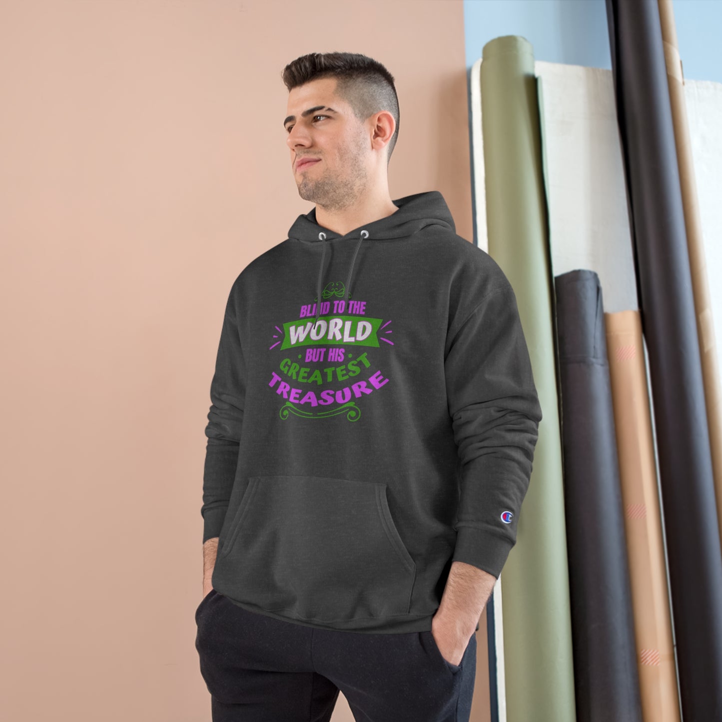 Blind To The World But His Greatest Treasure Unisex Champion Hoodie