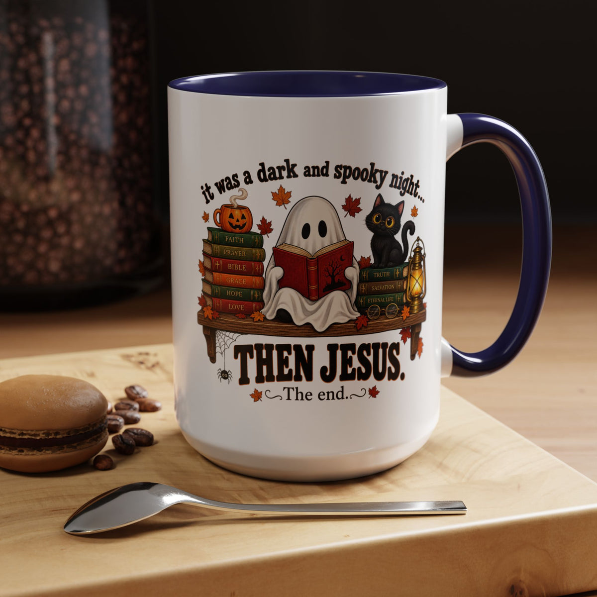 Halloween Christian Coffee Mug — “It Was a Dark and Spooky Night… Then Jesus” Accent Mug