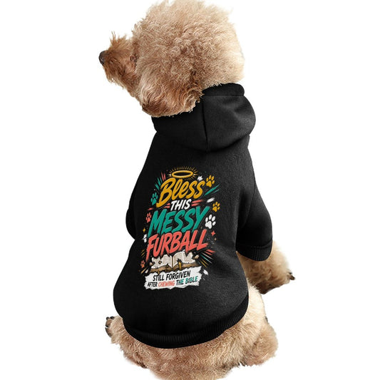 Bless This Messy Furball Christian Pet Hooded Pullover Sweatshirt Dog/Cat Hoodie Warm, Soft & Breathable - ClaimedbyGodDesigns
