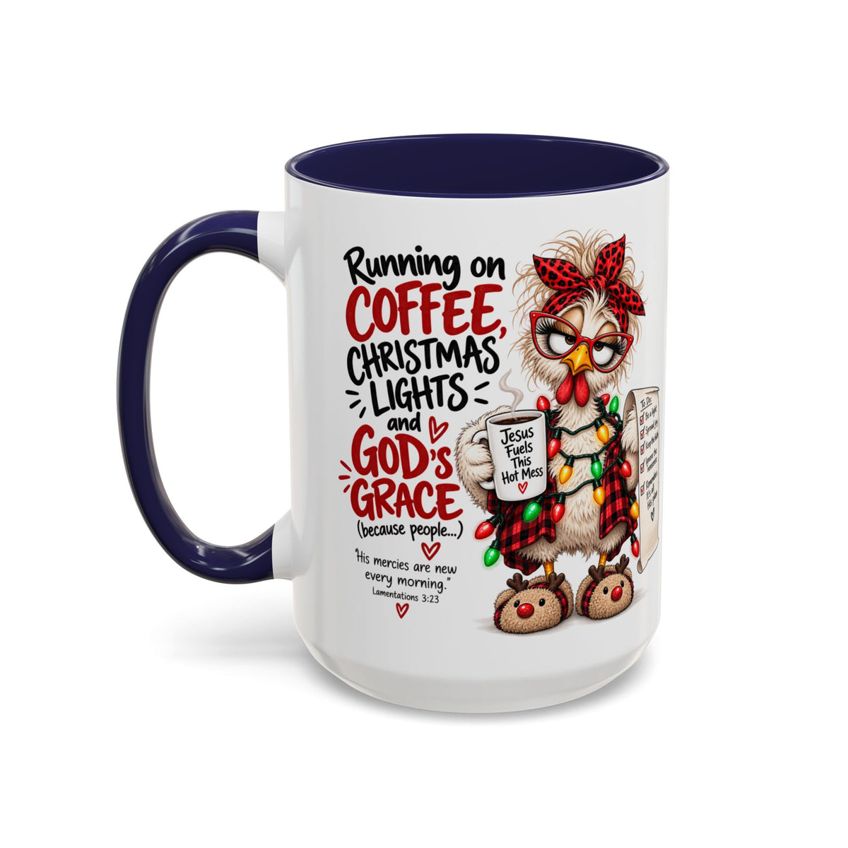 Running on Coffee, Christmas Lights and God’s Grace Christmas Mug