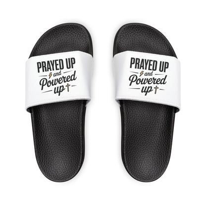Youth Sandals - "Prayed Up and Powered Up" - Fun Summer Footwear for Kids, Beach Slides, Prayer-Themed Slippers, Gift for Young [...]