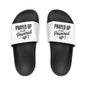 Youth Sandals - "Prayed Up and Powered Up" - Fun Summer Footwear for Kids, Beach Slides, Prayer-Themed Slippers, Gift for Young [...]