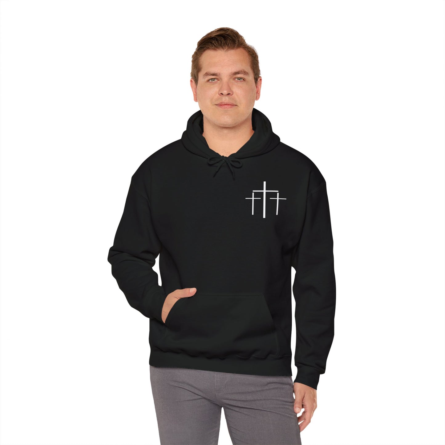 Faith Over Fear 3 Crosses  Unisex Christian Hooded Pullover Sweatshirt