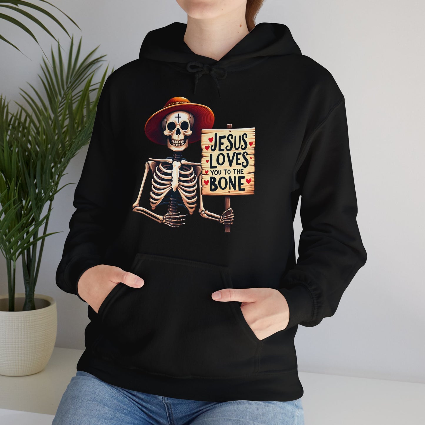 Jesus Loves You To The Bone (Halloween Themed) Unisex Christian Hooded Pullover Sweatshirt