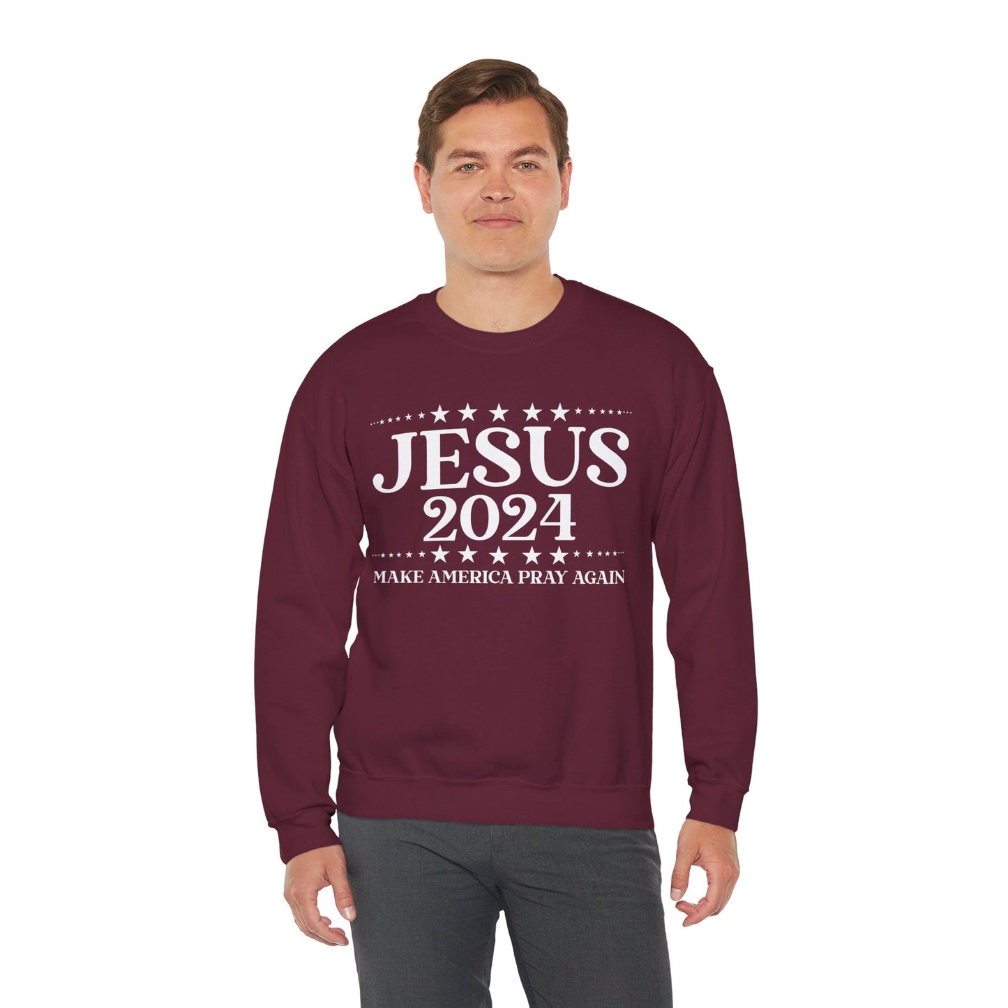 Jesus 2024 Make America Pray Again   Unisex Heavy Blend™ Crewneck Christian Sweatshirt