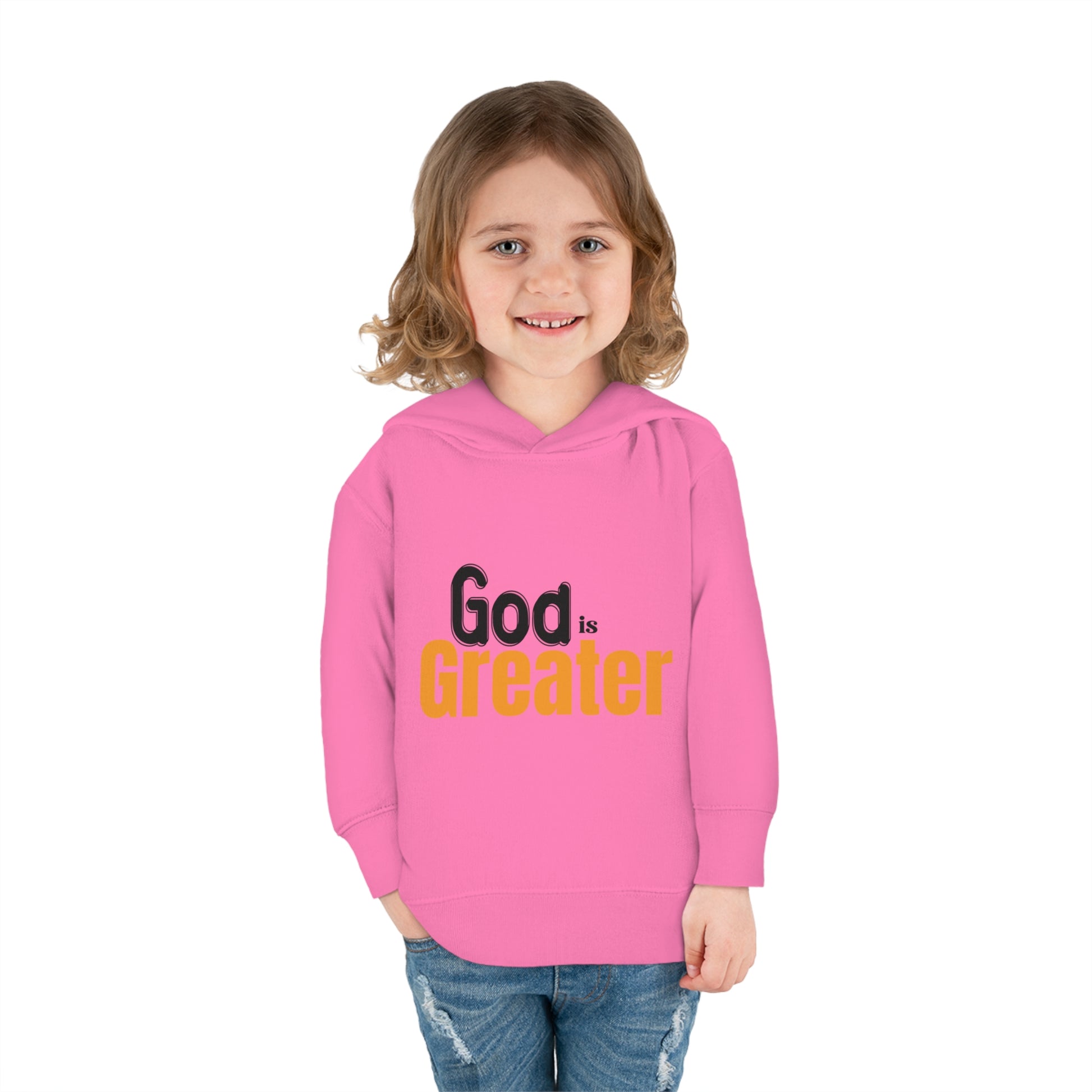 God Is Greater Christian Toddler Pullover Fleece Hoodie Printify