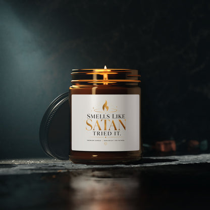 Smells Like Satan Tried It Soy Candle — Amber Jar Scented Candle (Multi-Size)