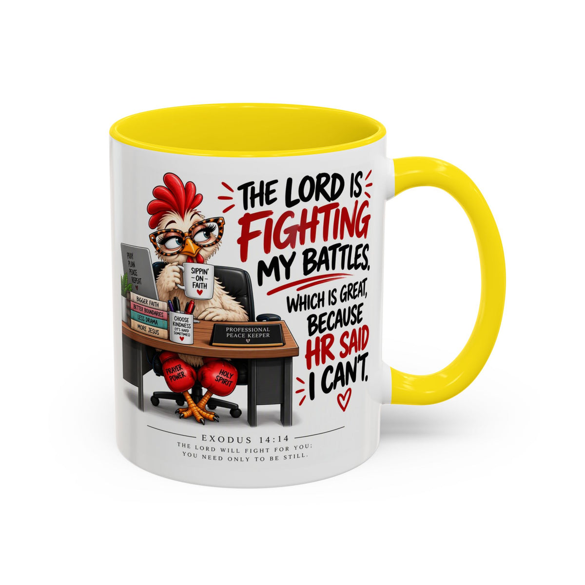 Inspirational Accent Coffee Mug — “The Lord Is Fighting My Battles” Faith Quote (11/15oz)
