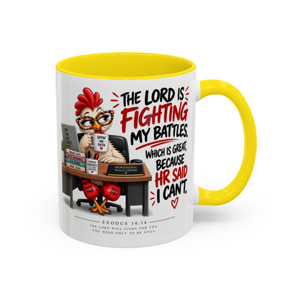 Inspirational Accent Coffee Mug — “The Lord Is Fighting My Battles” Faith Quote (11/15oz)