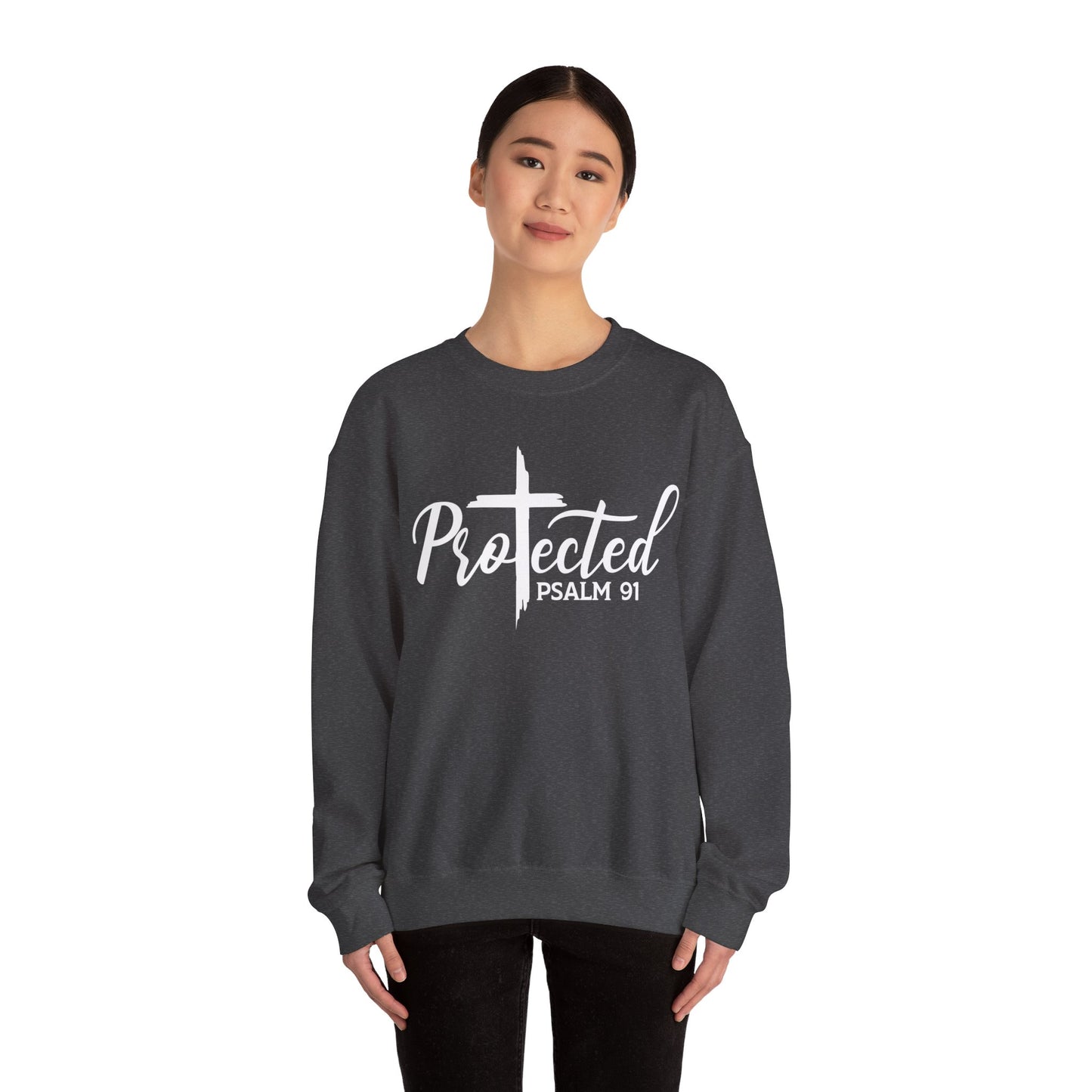 Psalm 91 Protected  Unisex Heavy Blend™ Crewneck Christian Sweatshirt