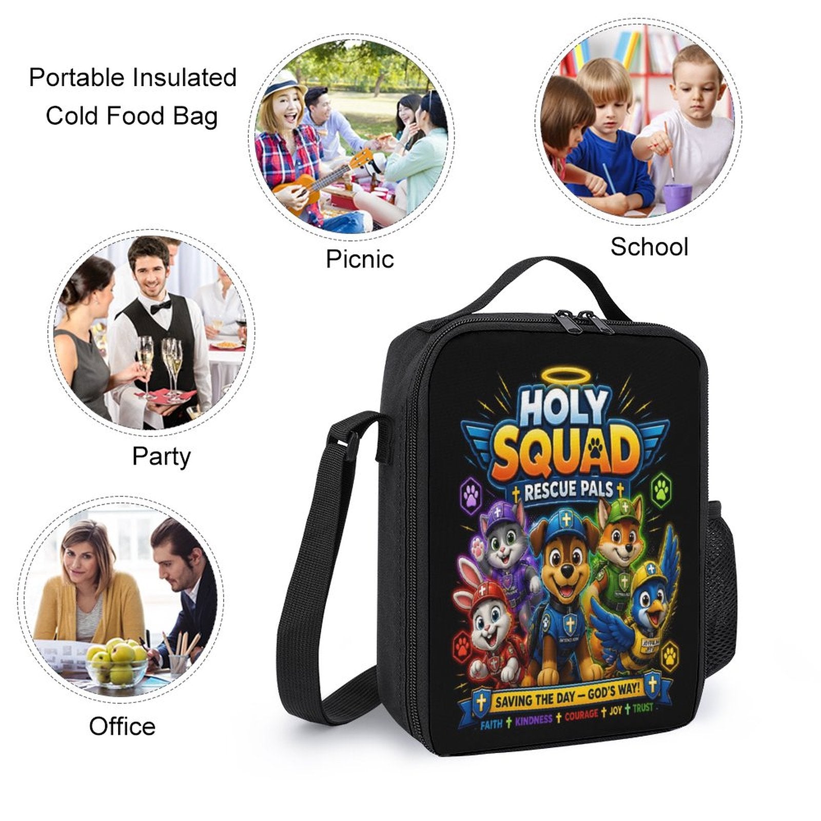 Holy Squad Rescue Pals (2) Christian 3 PCS Bag Set (Backpack, Lunch Bag and Pencil Case) - ClaimedbyGodDesigns